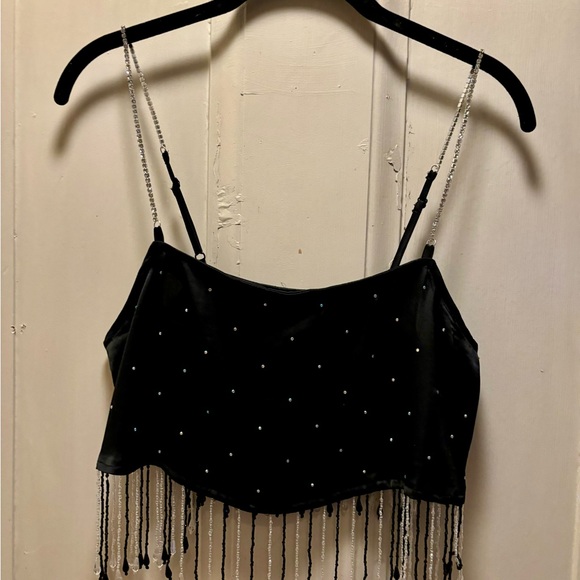 URBAN OUTFITTERS,MILINA SATIN FRINGE TOP, SIZE MEDIUM,like new - Picture 2 of 12